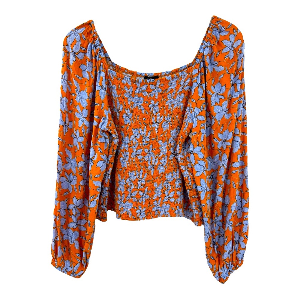 Jessica Simpson Scooped Neck Floral Milkmaid Fitted Bodice Bell Sleeves Top XL